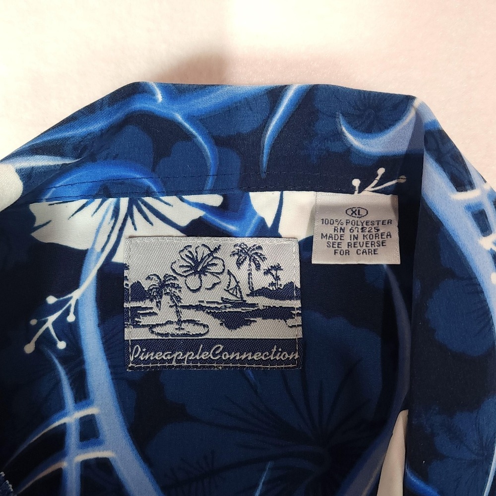 Pineapple Connection Shirt Mens XL Blue Floral Hawaiian Short Sleeve Button Up - Picture 3 of 7